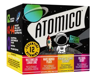 (Affiliate Sample Pack - Not For Sale) ATOMICO Sparkling Vitamin Water : VARIETY 4PK
