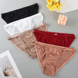 5 Pcs Women Silk Satin Thong, Solid Color String Panties, Breathable Comfort Sexy Ladies Underwear for Daily Wear