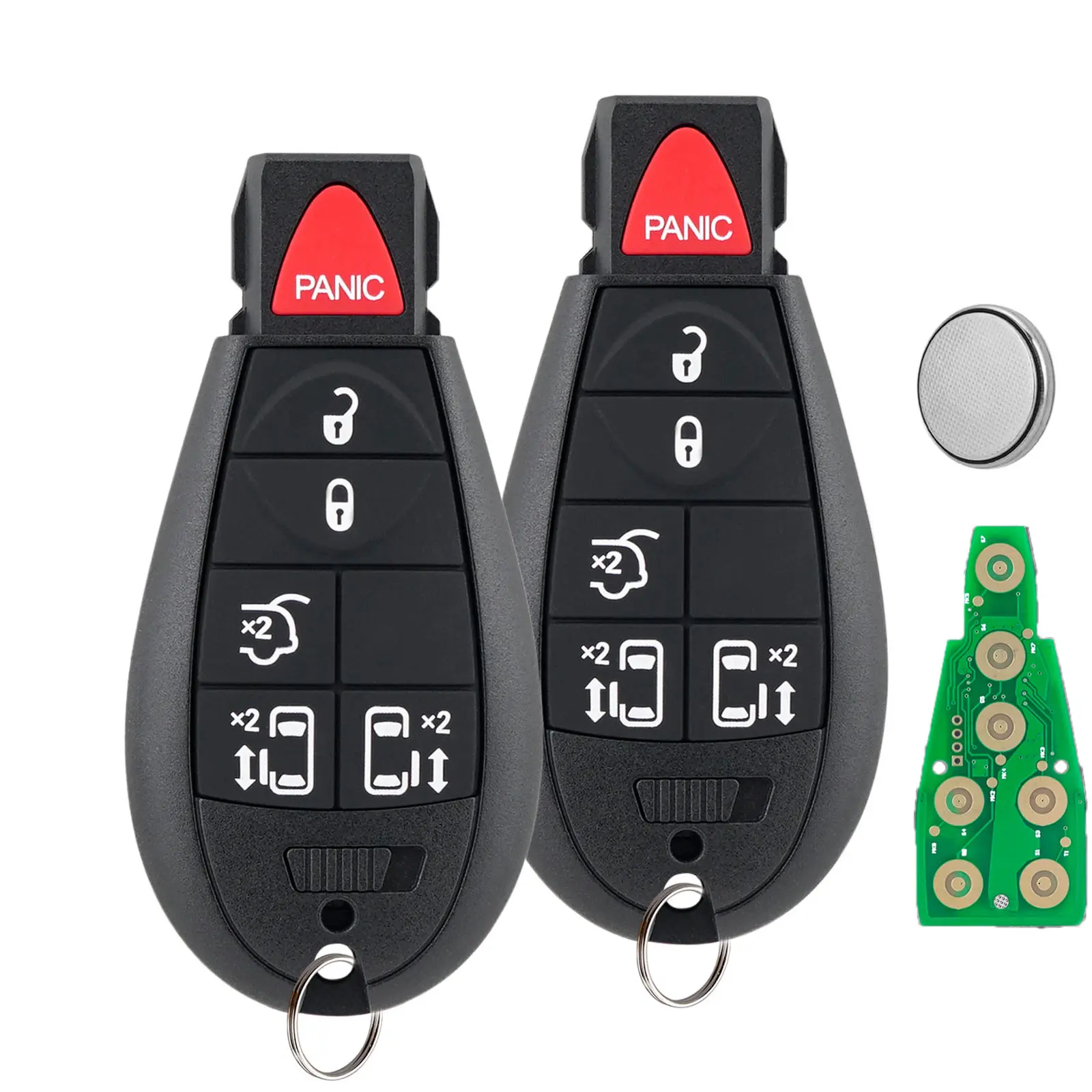 2-Pack Car Remote Key Fob Replacement - 6-Button, 433MHz, PCF7941 Chip, Includes Blade & Cells, Lock/Unlock for 2008-2016 Chrysler Town & Country, 2008-2019 Dodge Grand Caravan Van (M3N5WY783X, IYZ-C01C)