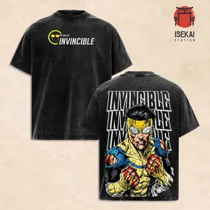 Invincible Mark Grayson Fighter Graphic Tee | Vintage Clothing Washed Oversized Heavyweight T-Shirt | Superhero Comic Anime Streetwear Top Shirt | Large Back Print Graphic Tee | Heavy Cotton Unisex | Gym Pump Cover Gamer Outfit | Gift For Invincible Fans