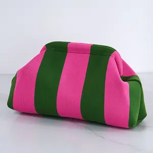 Summer Beach Clutch Bag for Women Woven Crochet Handbags Purses Knitting Dumpling Clutch Ruched Cloud  Colorblock Bag
