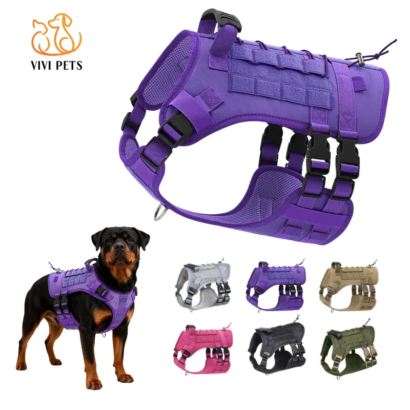 VIVI PETS Multi-Function Tactical Vest Harness with Harness Straps - Adjustable, Padded for Secure Fit, Comfortable Outdoor Walking Gear for All Dog Sizes, Easy-Control Vest-Style Design
