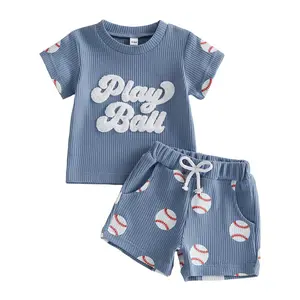 Babamoon Toddler Baby Boys Summer Outfits Sets Short Sleeve Letter Embroidery Tops and Baseball Print Shorts Clothes Set 0-3 Years