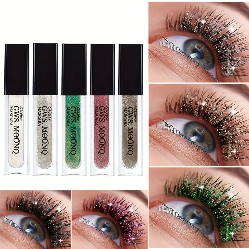 5-Color Sparkling Glitter Mascara, Sequin Shiny Broken Shiny Slender Mascara, Long Lasting Unscented Mascara Stages Parties Festivals And Masquerade