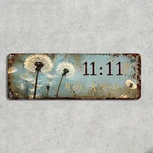 Vintage Aluminum "11:11 Make a Wish" Decorative Sign with Dandelion Pattern - Versatile Wall Hanging for, Porch and Garage Decorative Plaque Vintage Metal Sign Vintage Plaque Decoration