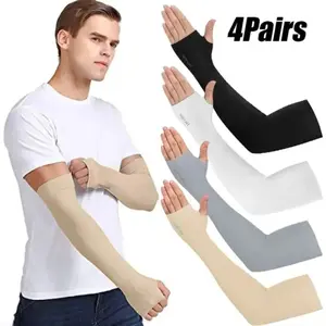 Unisex 4-Pair Ice Silk Compression Arm Sleeves, Cooling Stretch-Fit Anti-UV Sporty Protective Gear, Lightweight Covers for Cycling, Driving, Anti-Uv Protective Gear