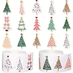 500pcs Christmas Boho Stickers - Pastel Christmas Tree Decals with Pine Trees, Polka Dots, Floral Bows, Self-Adhesive for Holiday Decorations, Gifts, Cards, Parties, One-Time Use, Ideal for Home, Office, or Classroom Decor, Festive Crafts, Sticker Packs