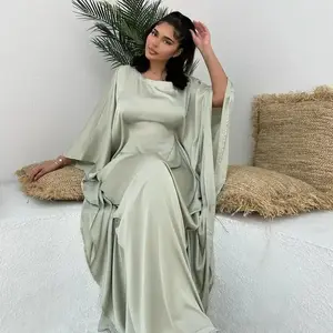 Satin Butterfly Robe Inner Belt Muslim Women Long Dress Summer, Dubai Turkish Islamic Clothing Ramadan Eid Robe summer outfits Maxi