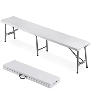 ZENY 6ft Plastic Folding Bench 660lbs Portable Indoor Outdoor Bench W/Carrying Handle for Garden Camping Dining Party, White