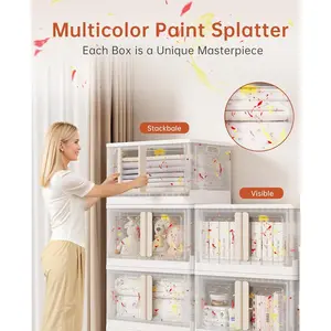 100 GAL Stackable Storage Bins With Lids, Plastic Clear Storage Bins Collapsible Storage Drawers, 4 Pack Closet Organizers and Storage Containers with Doors and Wheels For Home, Office, Dorm