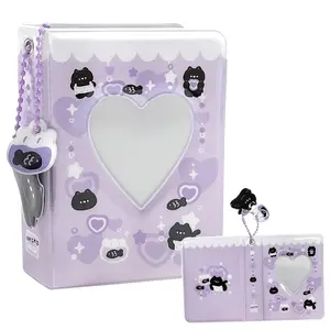 3-inch Mini Photo Album Heart-Shaped Hollow Card Binder with 40 Pockets Pink and White Cat Cover DIY Souvenir Decoration 1pc