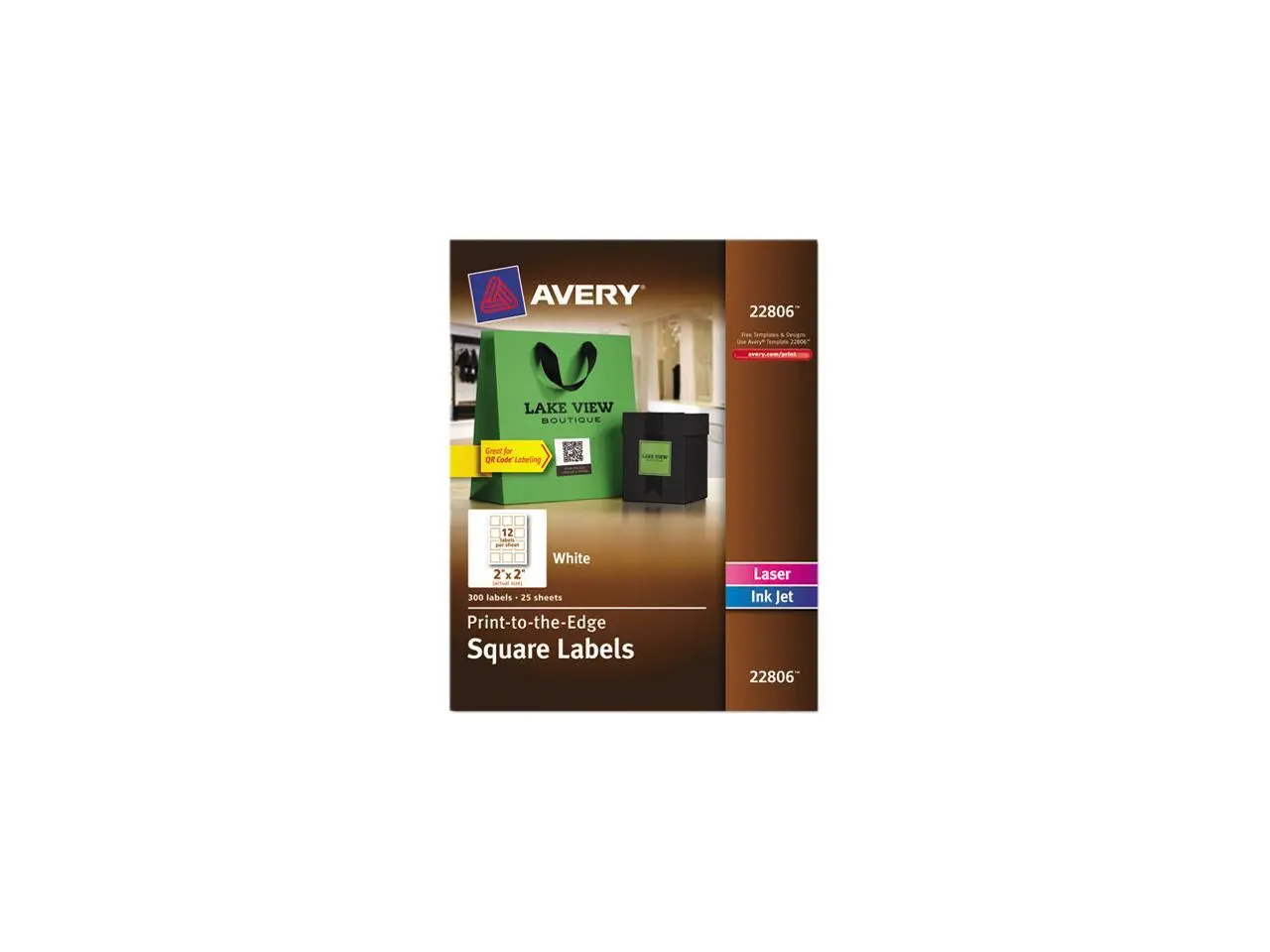 Avery Easy Peel Labels, TrueBlock Technology, Print to the Edge, Square, 2" x 2", 300 Labels (22806)