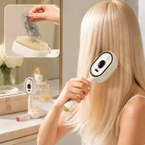 Electric Spray Hair Comb for Women, 5 in 1 Air Cushion Massage Brush with Mister, Anti Static Detangling Tool for Dry Frizzy Hair, Portable Rechargeable Hair Gadget straight
