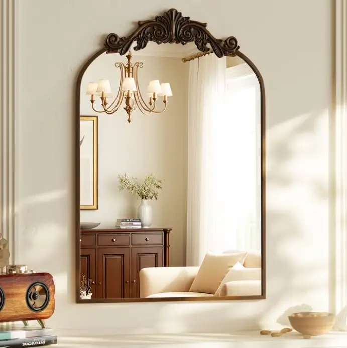 BEAUTYPEAK 5 size Wall Decor Mirror Arched Metal Vintage Bathroom Mirror, Bronze
