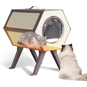 Heated  House for Outdoor Winter,Combined  Condo with Adjustable Temperature and Time, Insulated Outdoor or Indoor  Shelter for Feral with Escape Door (White and Brown, 1 Set)