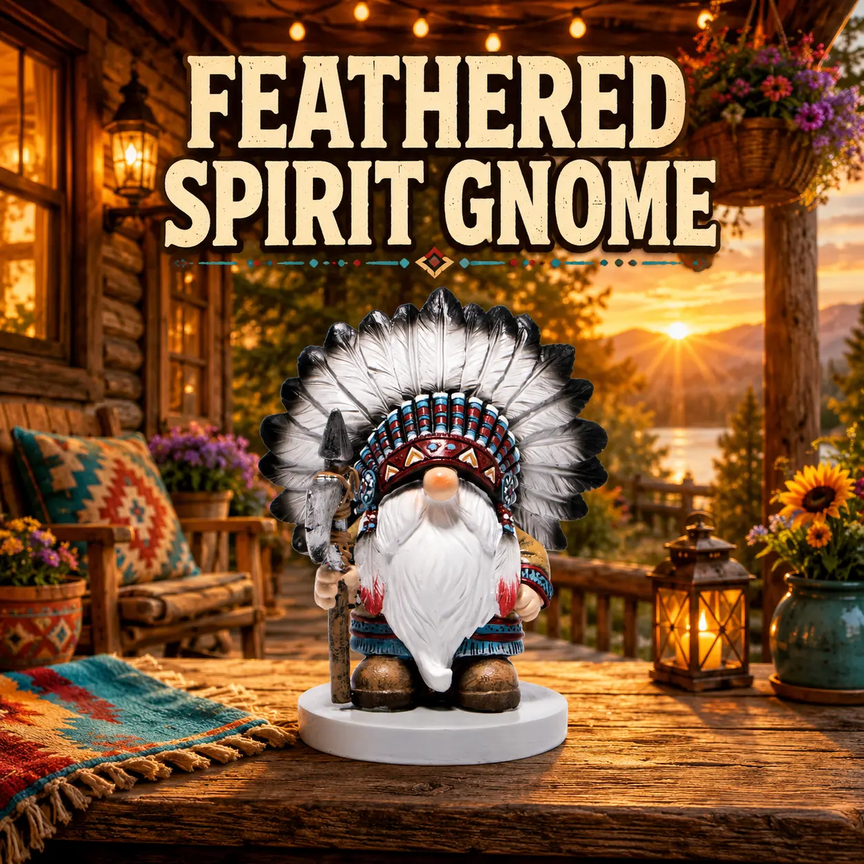 2026 HODAO Retro Ethnic Native American Headdress Gnome Statue, Hand-Painted Feather Chief Resin Figurine, Western Boho Farmhouse Desktop Home Decoration Ornaments Collectible Gift