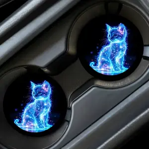 Car Coasters, Cartoon Cat Pattern Waterproof Car Cup Mat, Car Interior Decoration Accessories, Cute Car Decor