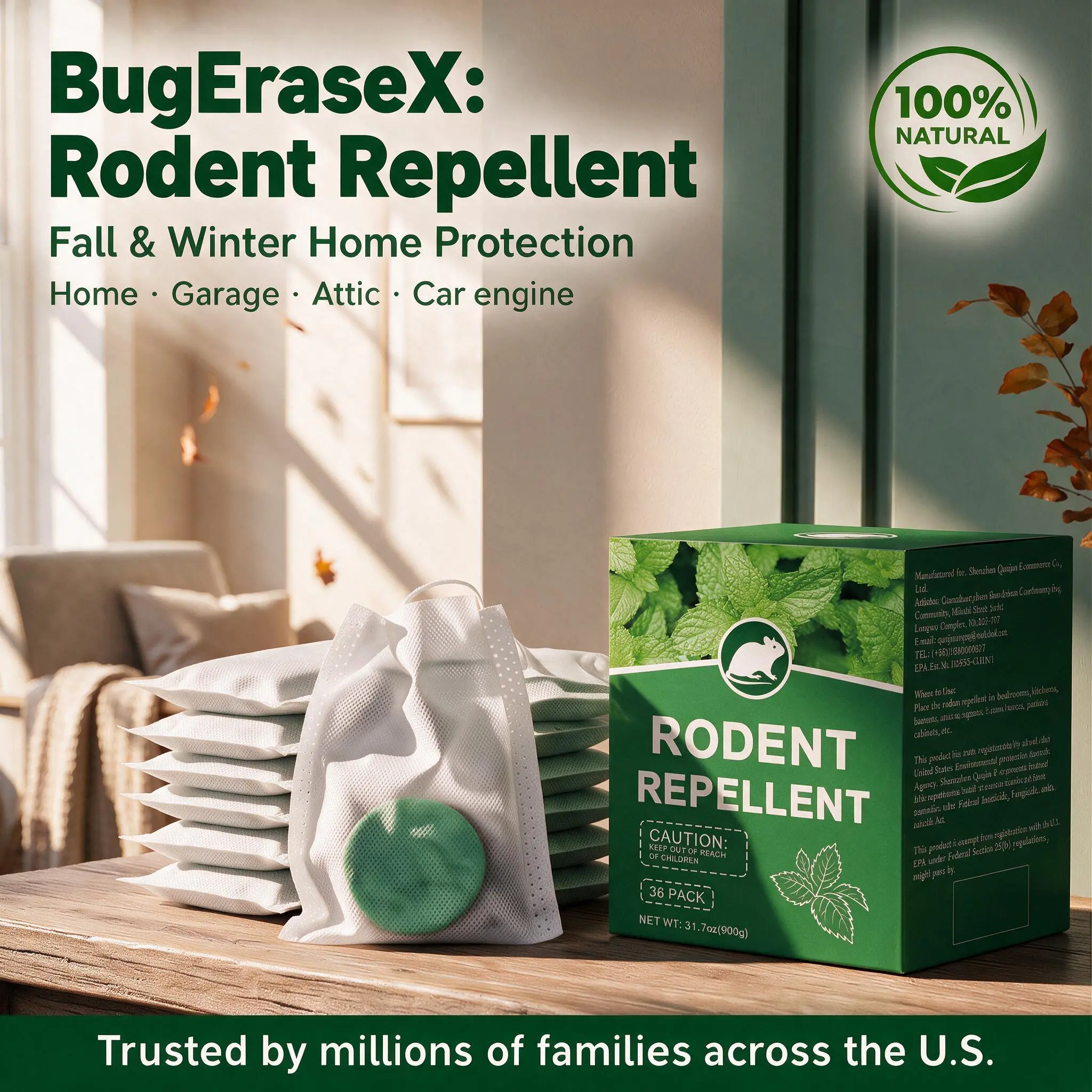 BugEraseX Rodent Repellent Balls,12-Pack Pesticide-Free Pest Deterrent,Fall & Winter Protcection for Attic/Storage/Basement/Garage,Pet & Kid-Safe,Long-Lasting Natural Peppermint Oil,Indoor & Outdoor Use