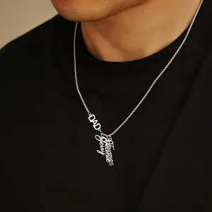 AS508 Personalized Custom Cutting English Name Pendant Men's DAD Father's Day Stainless Steel Necklace