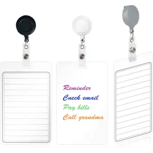 3 count 3"*5" Erasable Notepad Badge with Retractable Badge Reel or Clip Dry-Erase Notepad Pocket Sized Erasable Notepad (Retractable)