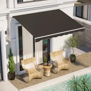 10x8ft black electric retractable sun shade awning dual remote and manual crank control 270gsm pu coated fabric adjustable rod height for deck door window exterior wall shading shelter