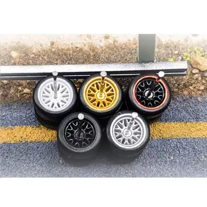 5 Sets of 1/64 Rims with Fixed Rubber Tires Branches Spoke for Die-cast Cars
