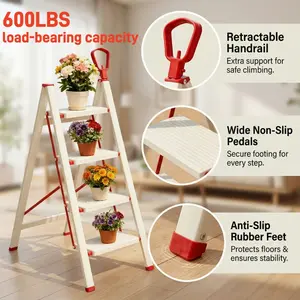 3/4-step ladders, climbing ladders, flower stand ladders, A-frame ladders, lightweight foldable multi-step ladders, multi-step heavy-duty foldable ladders, portable ladders with handrails, wide-edged non-slip foot ladders, home decorating tools.
