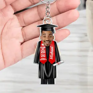 RodyThread Custom Photo Acrylic Graduation Keychain - Personalized Class of 2026 Keyring with Name & School, US-Made University Keepsake, Graduation Gift