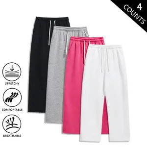 4-Pack Men’s Wide-Leg Sweatpants, Casual Loose Fit Drawstring Pants, Soft Stretch Breathable Joggers for Everyday Streetwear