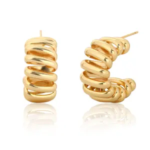 Aprilery Twisted Hoop Earrings Chunky Spiral Design Luxurious Statement Thick Studs Jewelry for Women Gift