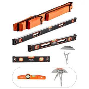 VEVOR 4-Piece Torpedo Level, 48/24/16/10 Inch Box Levels Set, Fluorescent Light Up Bubble Vials Ruler for 45/90/180 Degree, Aluminum Alloy Magnetic Leveler Tool, Shock-Proof(Only 10-inch has magneticSummervibes
