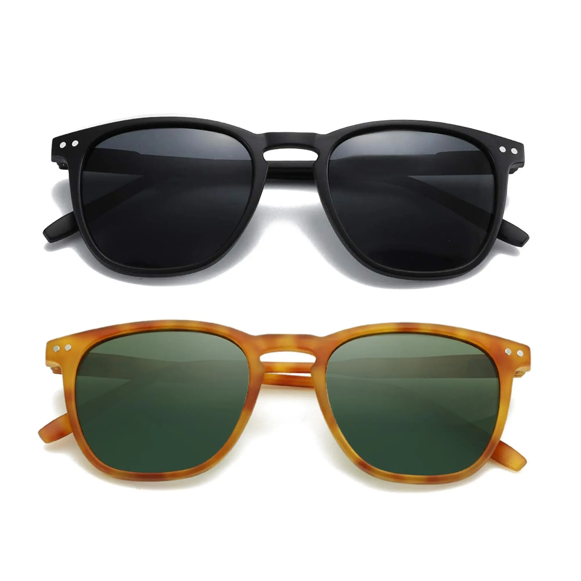 ZENOTTIC 2PCs Polarized TAC Sunglasses, Vintage Classic Round-Square Frames, UV400 UV-Blocking Street Style Trendy Casual Eyewear, Matte Black & Tortoise Shell, Seaside Holiday Gift with Gift-Ready Packaging, Street Style Sunglasses, Trendy Casual Sunglas
