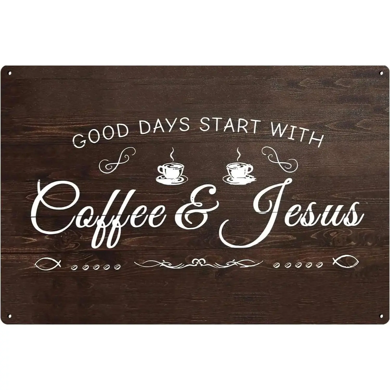 Vintage Coffee And Jesus Horizontal Iron Sheet Painting Rustic Coffee Bar Wall Sign Coffee Station Wall Decor Kitchen Cafe Home Decorative Metal Sign