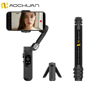 AOCHUAN Smart X Complete Combo1 Three-Axis Gimbal Stabilizer Kit with 50-Inch Telescopic Tripod RGB Fill Light AI Face Tracking Gesture Control Portable Storage Bag Mobile Photography/Video Recording/TikTok Live Streaming Vlogging Selfie