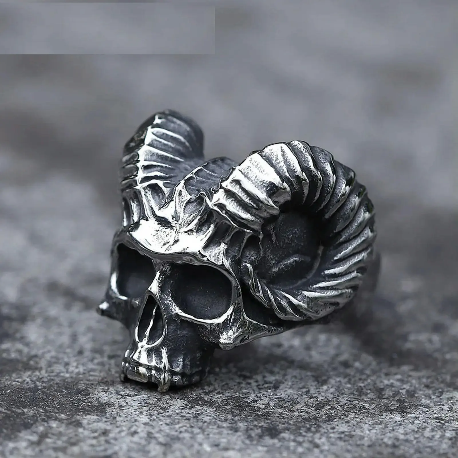 New Men's 316L Stainless Steel Rings Evil Ancient Rune Devil Ring For Teens Gothic Punk Horned Jewelry Gift