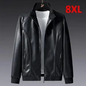 Solid color leather jackets male big size size 7XL 8XL Pu jacket men leather coat cargo jacket casual motorcycle biker coat Menswear Black