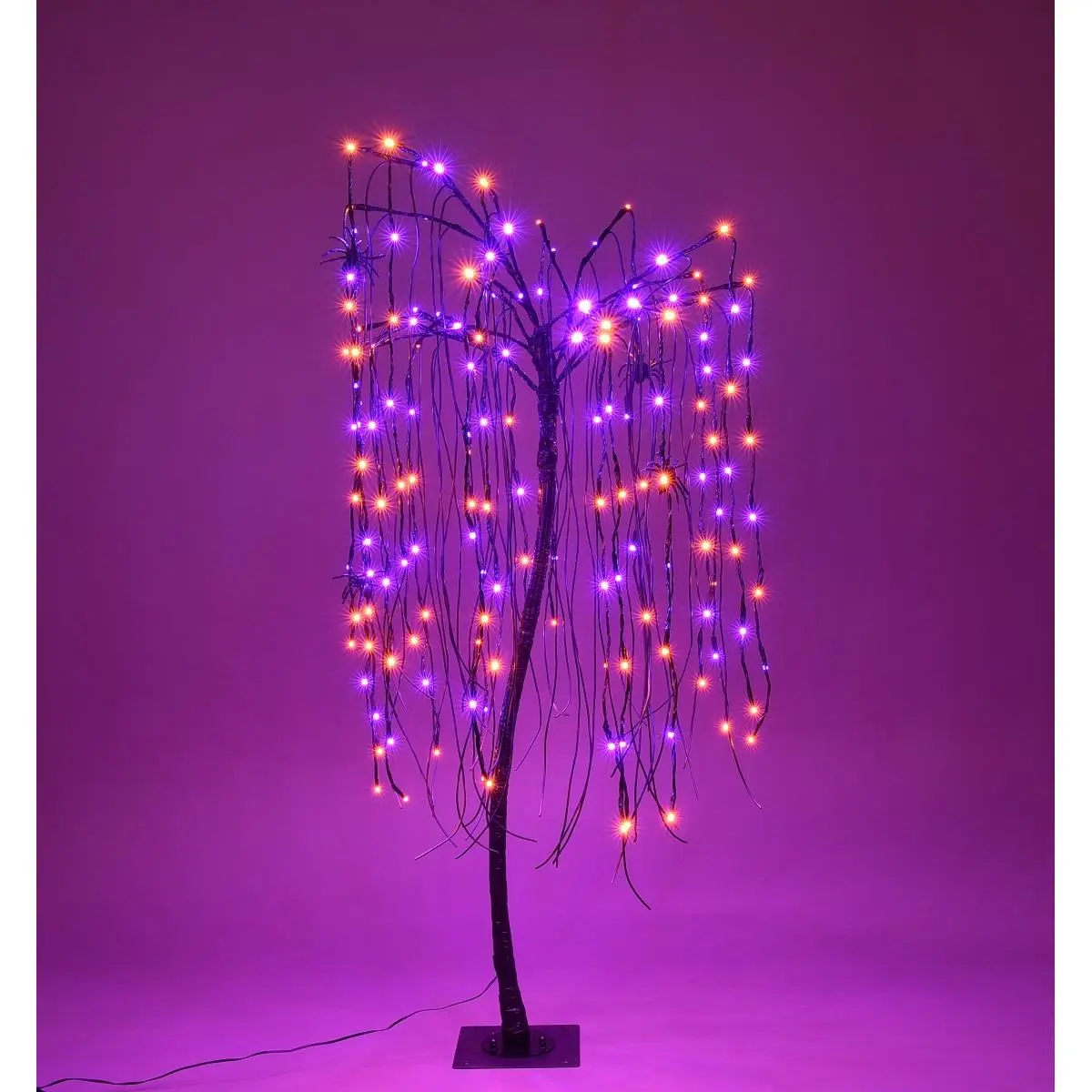 212 MAIN 4 ft Drooping LED-Lighted Halloween Willow Tree Home Decor Ornament, Purple & Orange Colorful Lights, Black Spider-Accent Ornaments, Standard Plug, Indoor Lighting Party Decoration