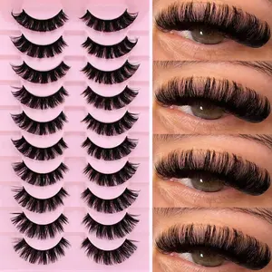 Pack Of 10 Fluffy And Soft False Eyelashes Natural Look Natural, Fluffy, Soft, Fine Cross Full Strip Lashes Anime Eyelashes Natural Look Enlarged Eyes False Eyelashes Thick Curl False Eyelash Extensions Fluffy Volume Eyelashes