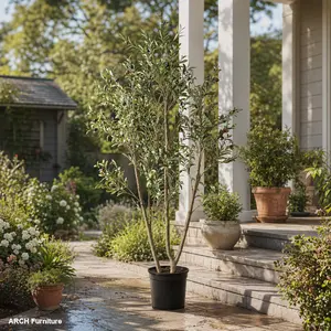 6'-Tall Decorative Artificial Olive Tree, Faux Flower Plant with Black Plastic Pot, 72" Height 1-Piece Home Decor Set for Living Room Decor, Room Decorations