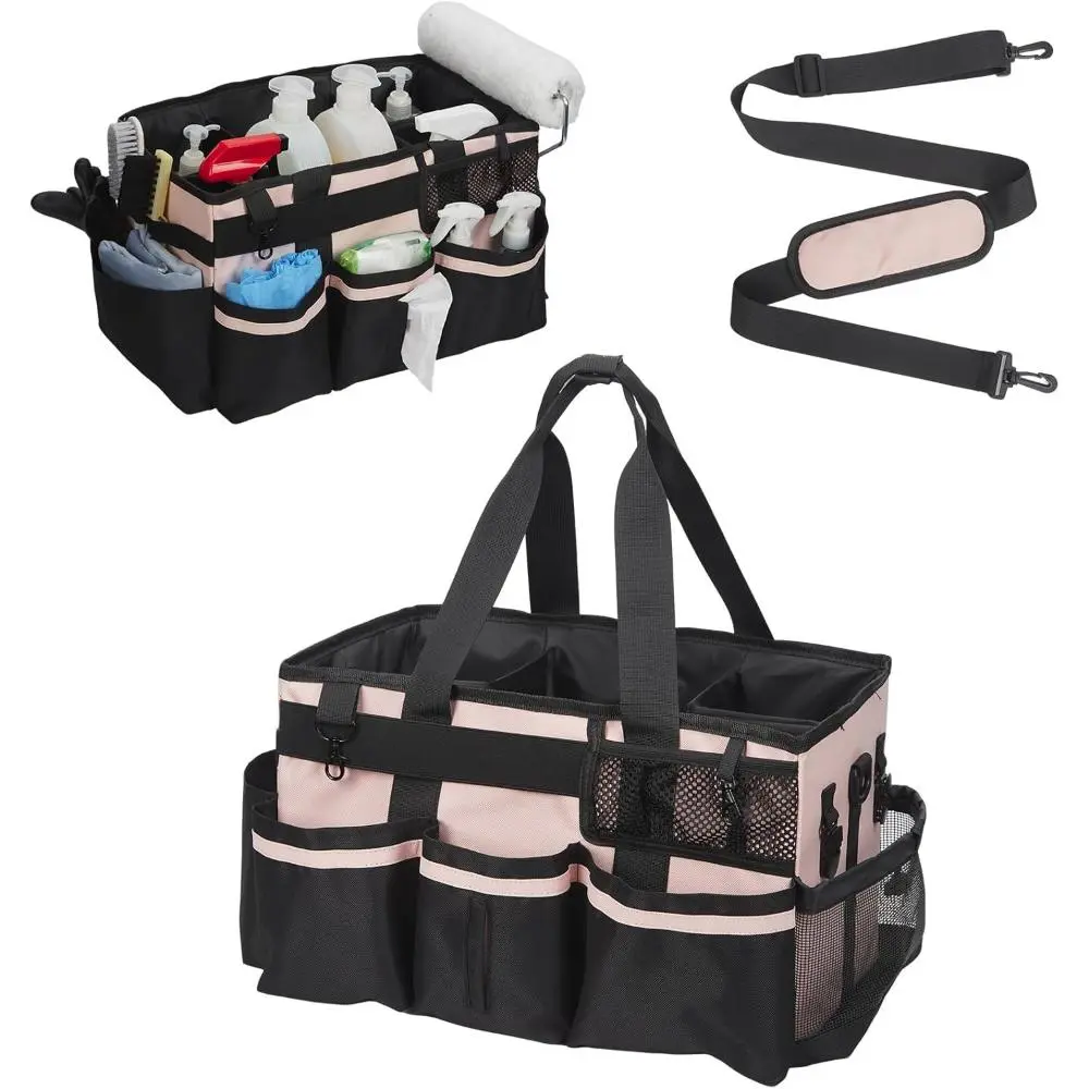 Extra Large Wearable Cleaning Caddy with Adjustable Shoulder Strap & Waist Belt, Heavy Duty Cleaning Supplies Organizer with Removable Divider, Waterproof Oxford Fabric Cleaning Tote