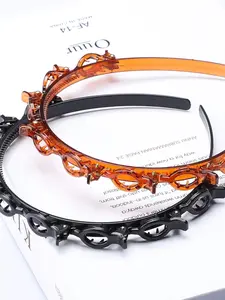 2pcs Cute Hair Clip Decor Hairband, Novelty Multifunction Hair Hoop with Clips, Fashionable Hair Accessories for Women, Minimalist Headwear, Hair Wrap Headband, Hair Embellishment Headband, Zigzag Headband