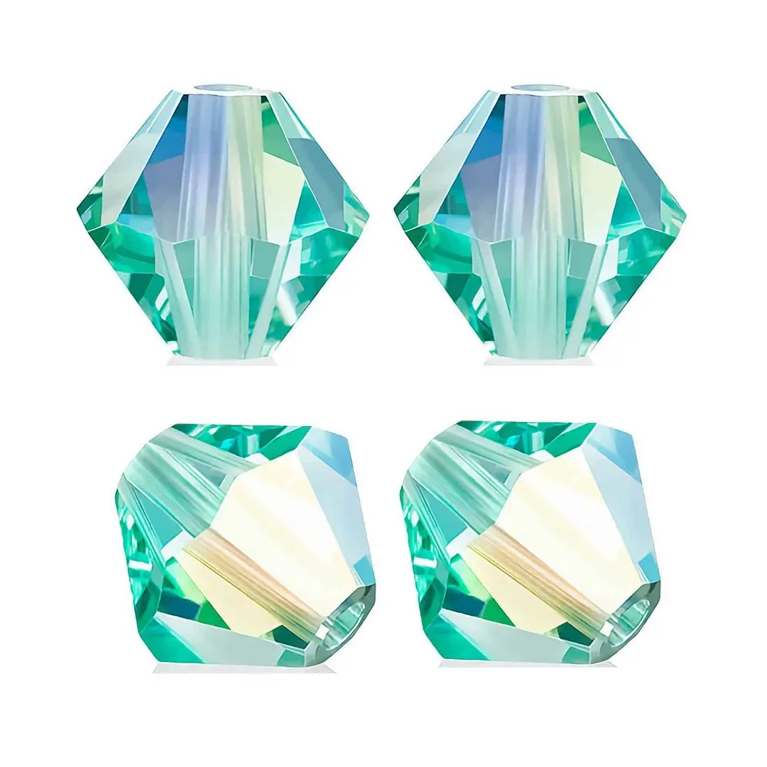 100pcs Preciosa Faceted Bicone Crystal Beads, Caribbean Sea AB, Size Selections: 3mm/4mm/6mm