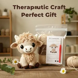 Cute Highland Cow Amigurumi DIY Kit, Handmade Crochet Decoration Set, Crochet Figure, Easy-To-Follow Tutorial, Perfect Gift for Various Occasions, with Crochet Hooks