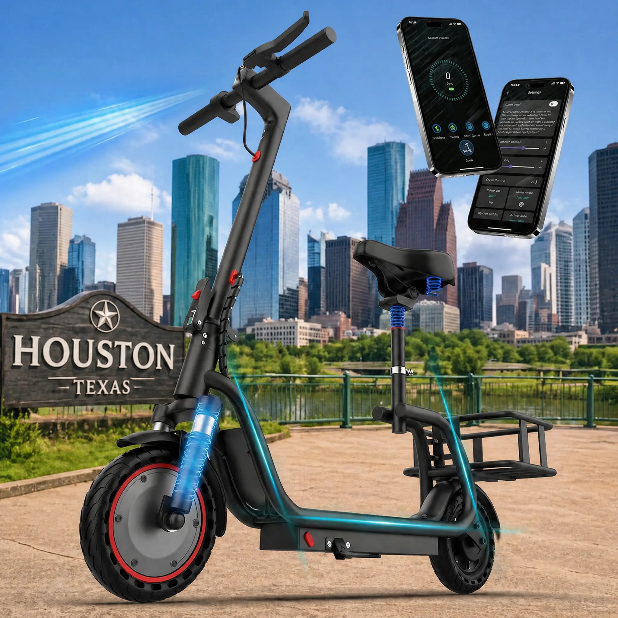8.5in Foldable Adult Electric Scooter with Adjustable Seat - 350W Motor, 19MPH Top Speed, 5X Shock Absorption, 265LBS Max Load, Rear Basket, LED Lights, Puncture-Resistant, Quick-Fold Portable Bike for Daily Commute (H2-H2Pro)