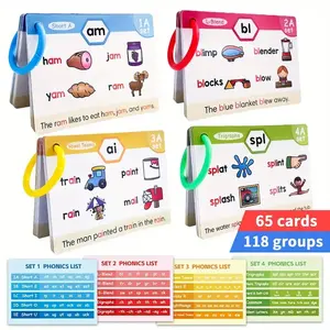 English Phonics Natural Reading Flash Cards, Word Root Spelling Learning Cards, Educational Vocabulary Flashcards for Kids, Flashcards Learning Alphabet