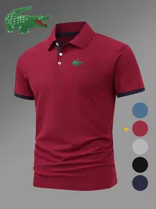 Men's Golf Performance Polo Shirt Summer Polos with Alligator Print, Elastic Casual Breathable Four-Season Comfortable Durable High-End Collar Shirt