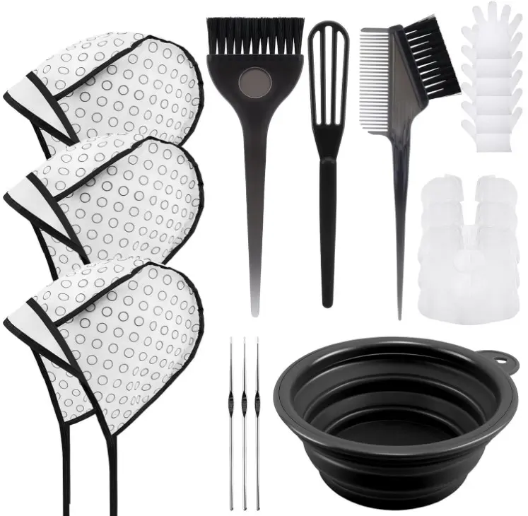 YOOVR 19PCS Hair Bleach Highlighting Kit with Hair Dye Brush and Bowl Set Color Whisk, Highlight Frosting Cap with Hook, Gloves Capes, Home Use Salon Tools for Hair Bleaching Coloring Dying (Black)