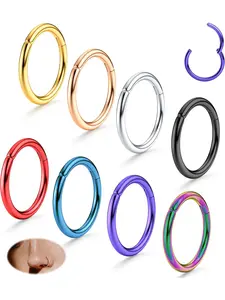 8 Pcs 16G 18G G23 Titanium Nose Rings Hoop for Women Men Multi-Color Titanium Nose Hoops Hinged Cartilage Lip Septum Rings Helix Pierced Ring Conch Tragus Piercing Jewelry 8MM 10MM