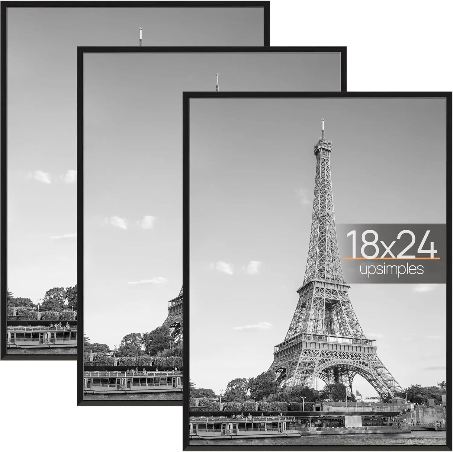 18x24 Picture Frame Black 3 Pack, Scratch-Proof Poster Frames 18 x 24 for Photo Gallery - Slide-In Strips, Horizontal or Vertical Wall Mounting
