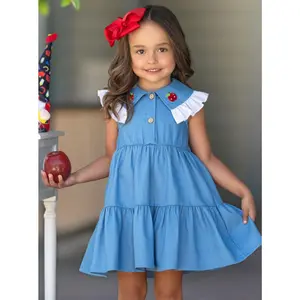 Extra Style Credit Ruffle Collar Denim Dress
